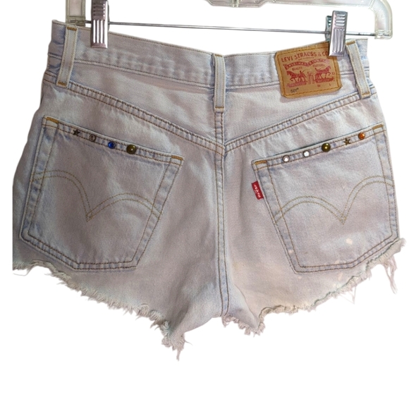 LEVI'S 501 Vintage Cut Off Jean Shorts w/ Studs & Jewels SZ 24 - Picture 3 of 6